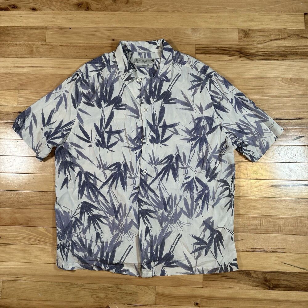 All Saints Relaxed Fit Womens XL Purple Floral Palms Button Up Top Shirt